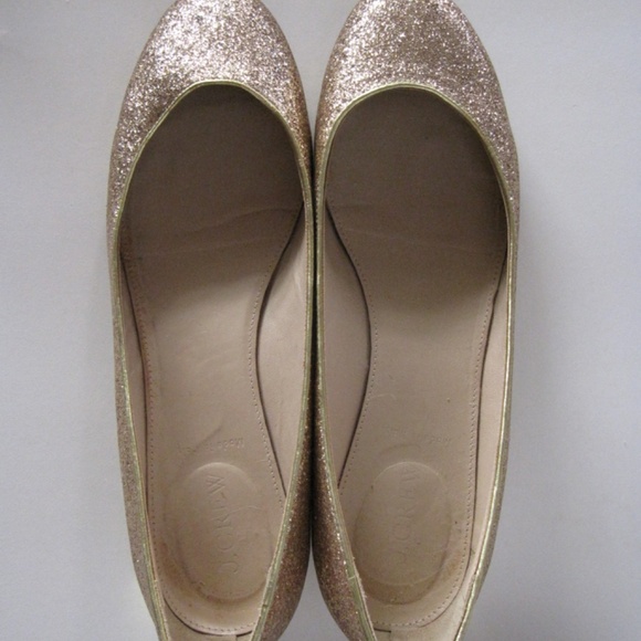 J. CREW Sz 9.5 JANEY GLITTER FLATS in METALLIC GOLD - Picture 2 of 5